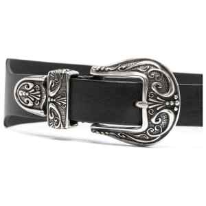 Golden Goose Black Washed Leather Belt With Double Silver Buckle