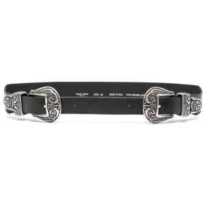 Golden Goose Black Washed Leather Belt With Double Silver Buckle