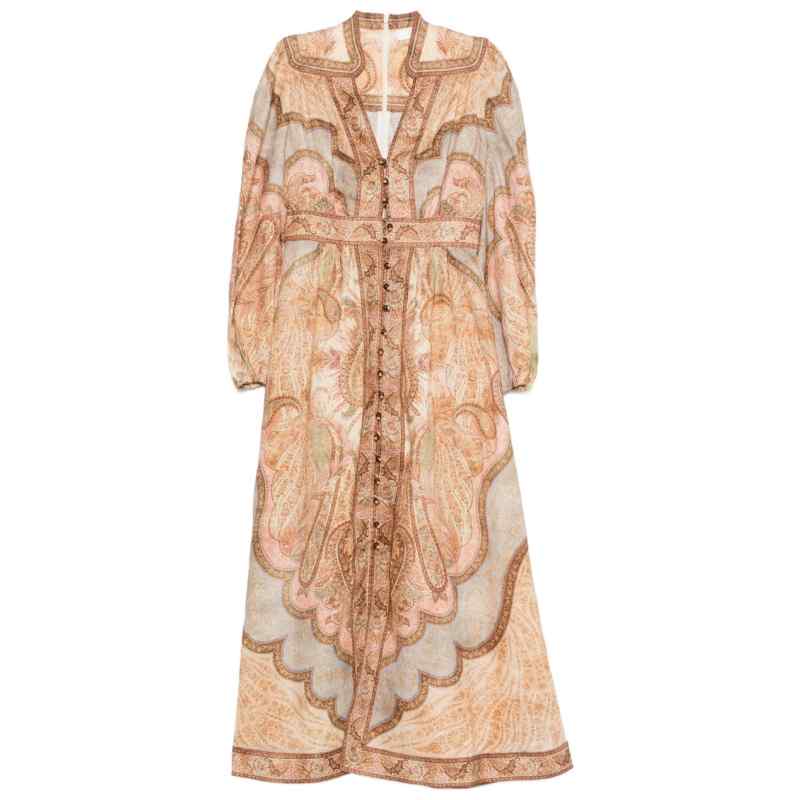 Zimmermann V-neck long sleeves Wanderlust linen midi dress