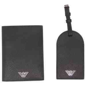 Emporio Armani Asv Recycled Saffiano Leather Passport Holder And Tag Gift Box