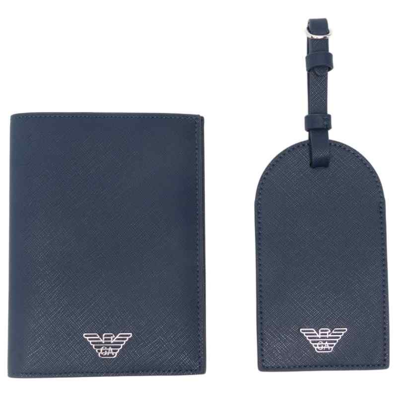Emporio Armani Asv Recycled Saffiano Leather Passport Holder And Tag Gift Box
