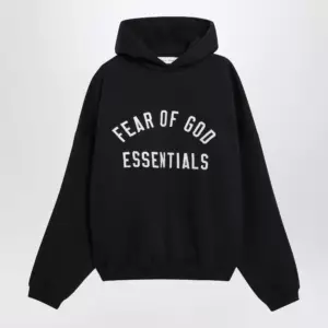 Fear of God Essentials Black cotton fleece hoodie with logo embroidery