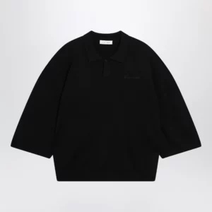 Fear of God Essentials Signature 90s-style knit 3/4-sleeve polo in black
