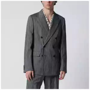 Dries Van Noten Black herringbone double-breasted jacket