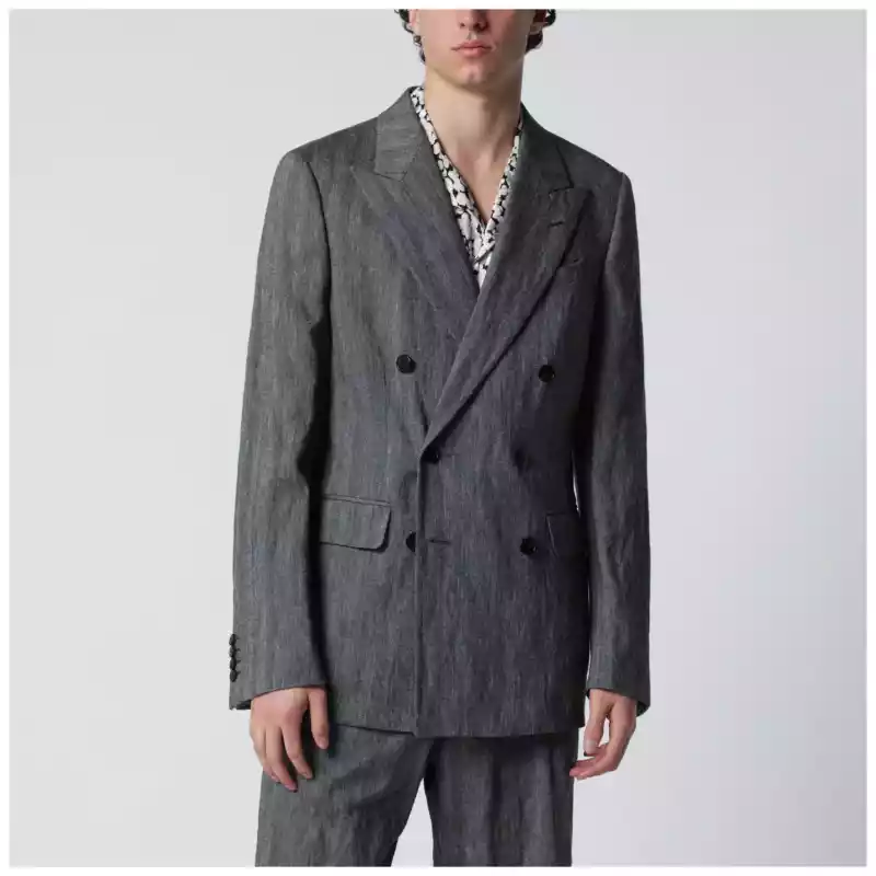Dries Van Noten Black herringbone double-breasted jacket