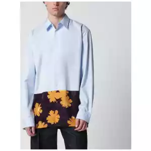 Dries Van Noten Light blue shirt with floral insert