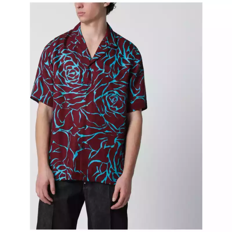 Dries Van Noten Burgundy shirt with Archive Rose print