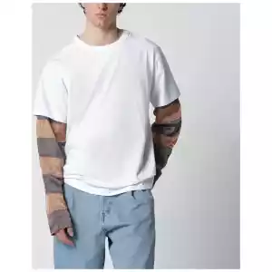 Dries Van Noten White T-shirt with striped sleeves