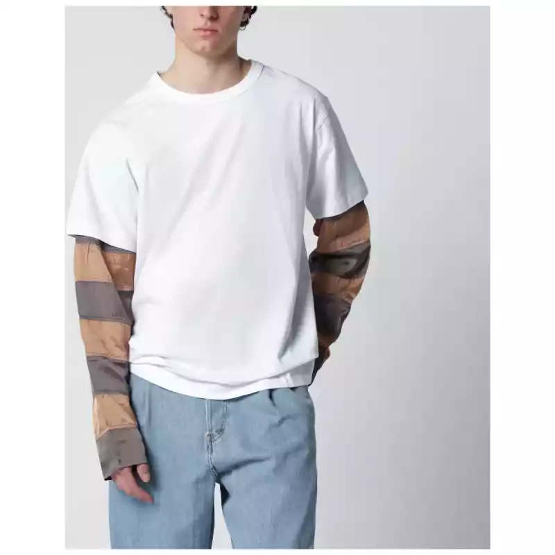 Dries Van Noten White T-shirt with striped sleeves