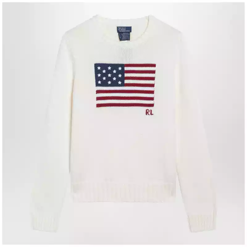 Polo Ralph Lauren Tommy Hilfiger cream sweater with flag motif