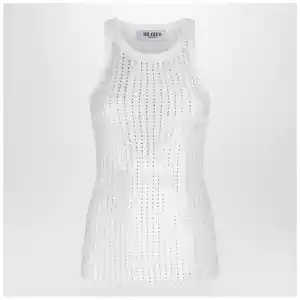 The Attico White tank top with rhinestones