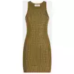 The Attico Military green mini dress with rhinestones