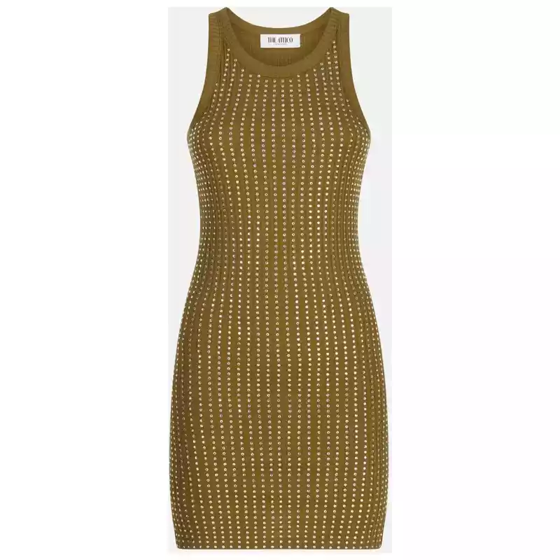 The Attico Military green mini dress with rhinestones