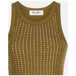 The Attico Military green mini dress with rhinestones