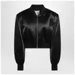 The Attico Black shiny cropped bomber