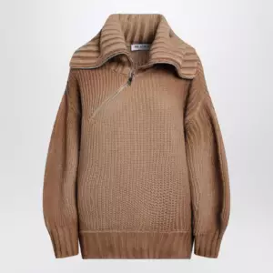 The Attico Camel wool and cashmere sweater with asymmetric zip