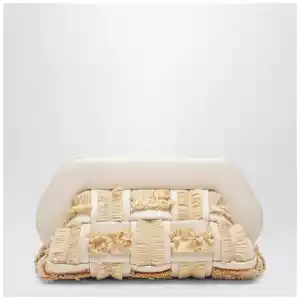 THEMOIRè Tia clutch in butter color with raffia inserts