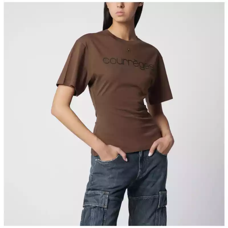 Courreges Courrèges Brick/black cotton T-shirt with logo