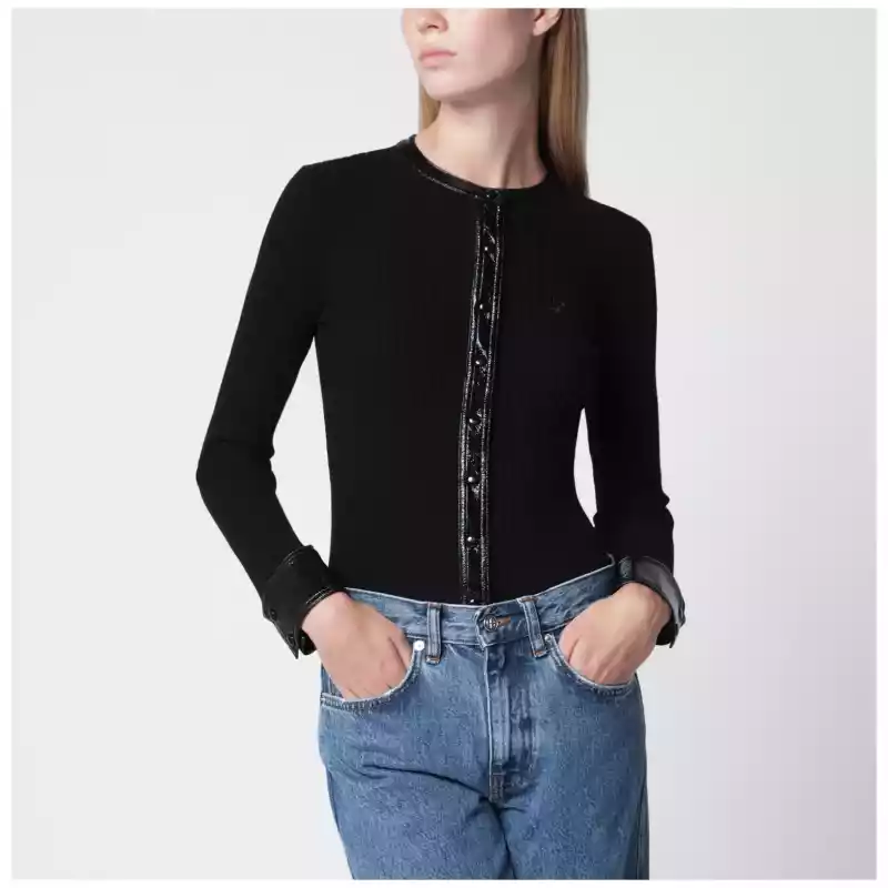 Courreges Courrèges Ribbed viscose-blend cardigan with vinyl trim, black