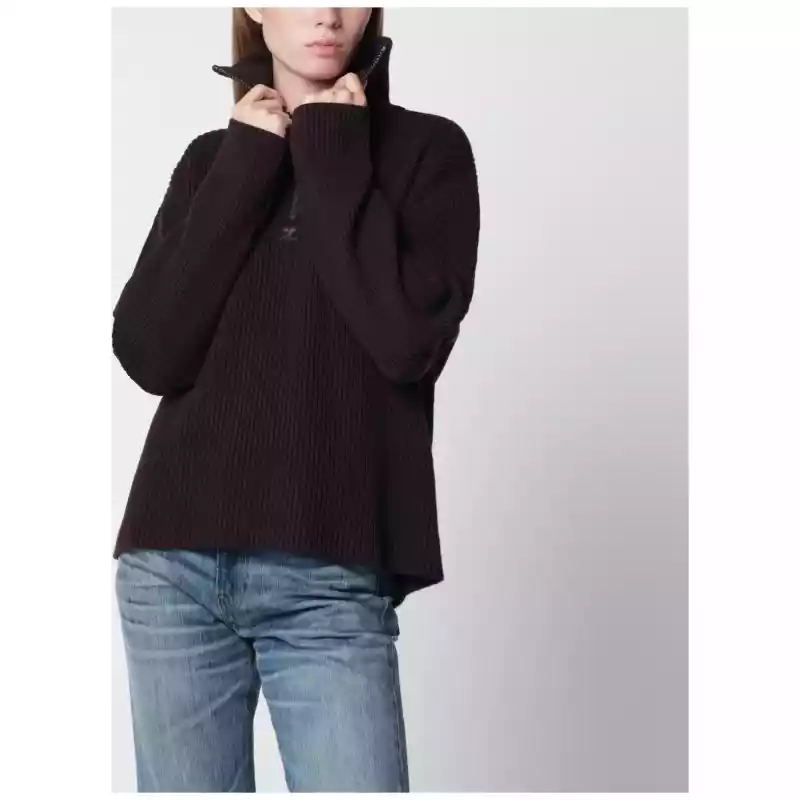 Courreges Courrèges Dark burgundy ribbed zip sweater