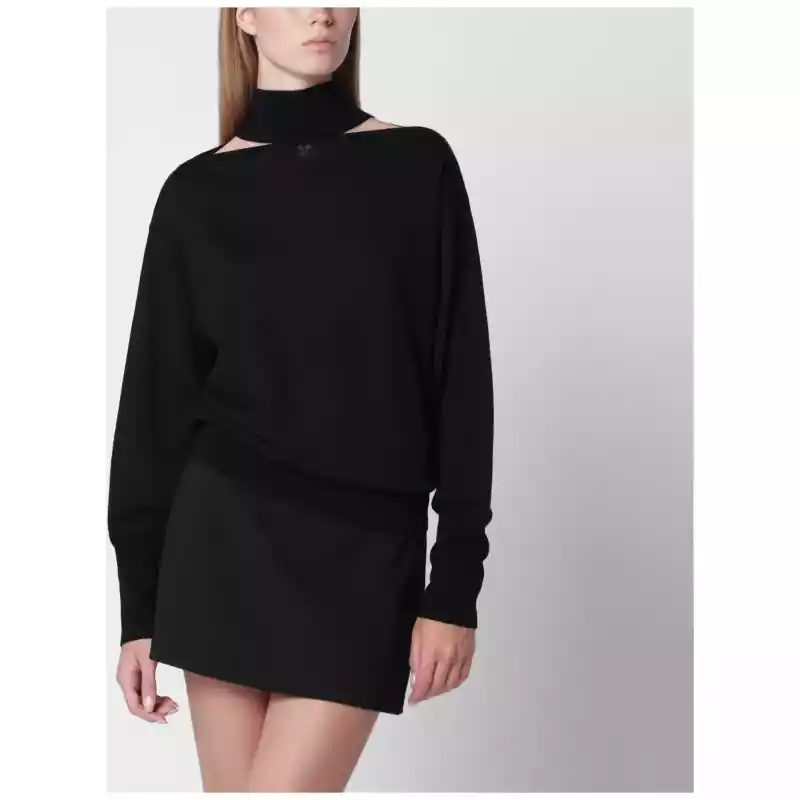 Courreges Courrèges Black merino wool turtleneck sweater