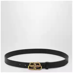 Balenciaga Black leather BB belt