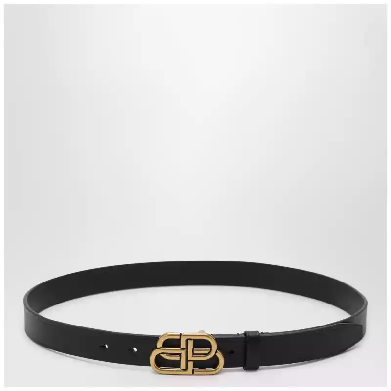 Balenciaga Black leather BB belt