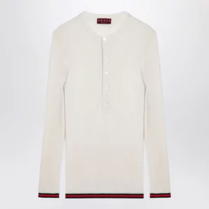 GUCCI White silk jersey with web ribbon