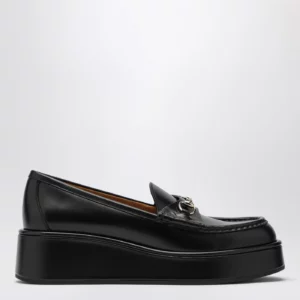 GUCCI Black loafer with platform and Horsebitt