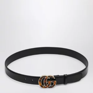 GUCCI Black belt with tortoiseshell GG