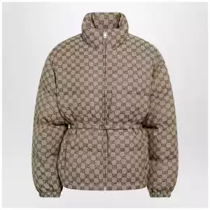 GUCCI Belted jacket in beige GG fabric