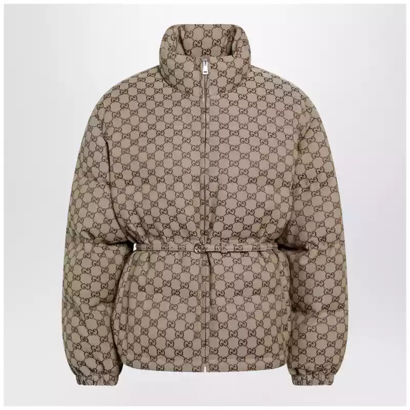 797451Z9ABA_T_GUC-2184.x GUCCI Belted jacket in beige GG fabric