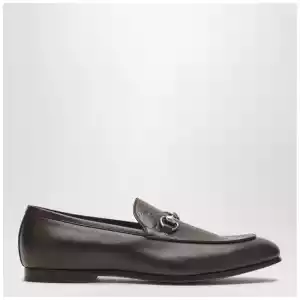 GUCCI Brown leather GG moccasin with a buckle
