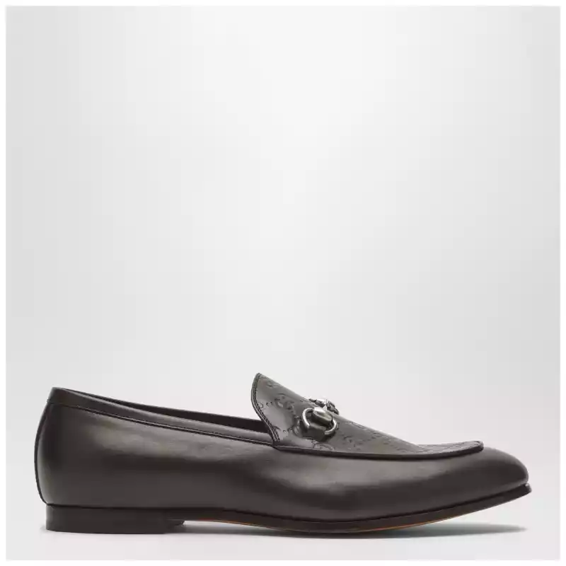 GUCCI Brown leather GG moccasin with a buckle