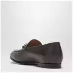 GUCCI Brown leather GG moccasin with a buckle