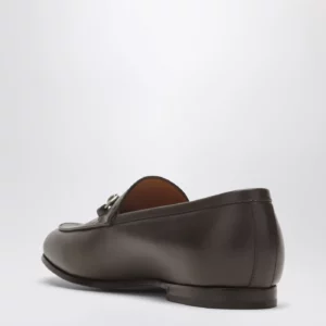 GUCCI Brown leather GG moccasin with a buckle