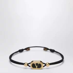 Valentino Garavani Black cord bracelet with enamelled gold V logo