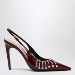 GUCCI Bordeaux patent leather pump with crystal chain