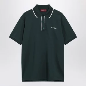 GUCCI Petrol-green cotton piqué polo shirt