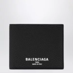 Balenciaga Black grained leather card holder with logo