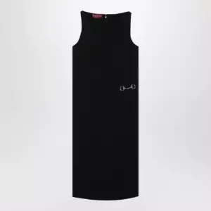 GUCCI Black viscose sablé dress with horsebit