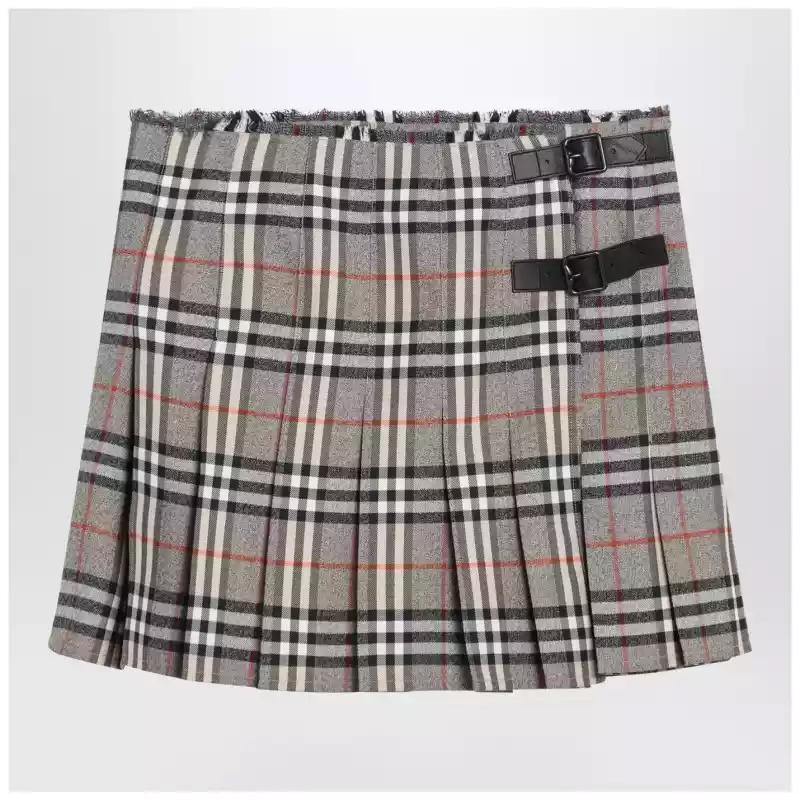 8113042167564_R_BURBE-C3142.x Burberry Grey wool kilt skirt with Check pattern