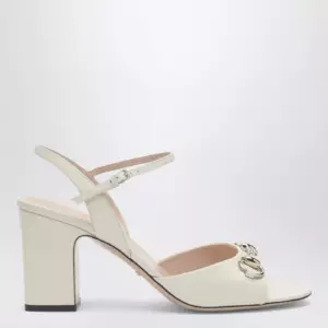 GUCCI White leather sandal with Horsebit
