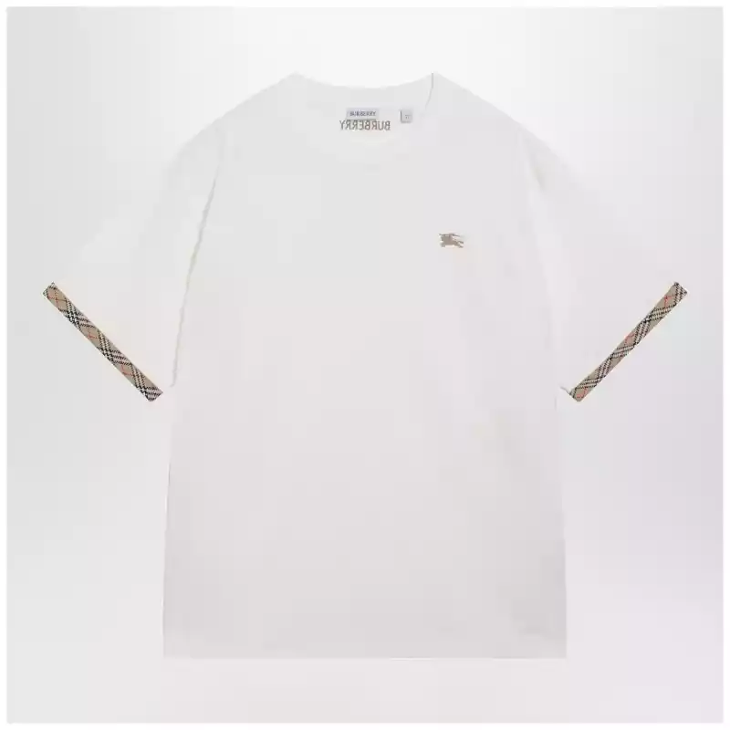 Burberry Cotton jersey T-shirt with Check trim in chalk