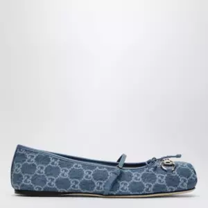GUCCI Blue GG denim ballet flats with Horsebit detail