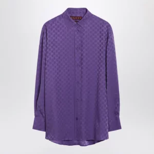 GUCCI Purple oversized GG jacquard silk shirt