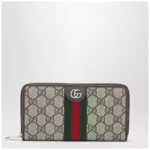GUCCI Ophidia zip-around wallet in beige and brown GG Supreme canvas