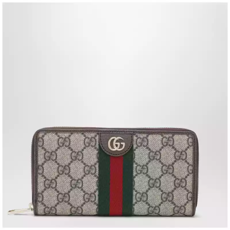 GUCCI Ophidia zip-around wallet in beige and brown GG Supreme canvas