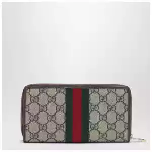 GUCCI Ophidia zip-around wallet in beige and brown GG Supreme canvas