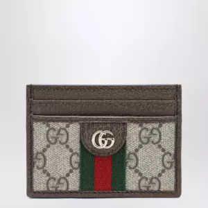 GUCCI Ophidia GG Supreme card holder in beige/dark brown